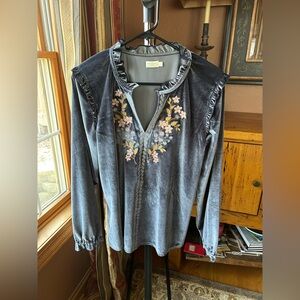 Spartina 449 Malicha Velvet Blouse in deep slate gray M